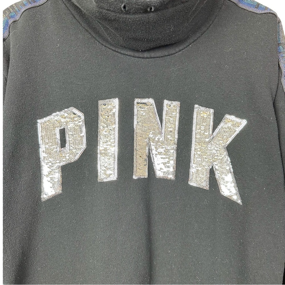 PINK Victoria's Secret Black Fleece Cowlneck Sequins Longsleeves Women XS - Picture 3 of 7